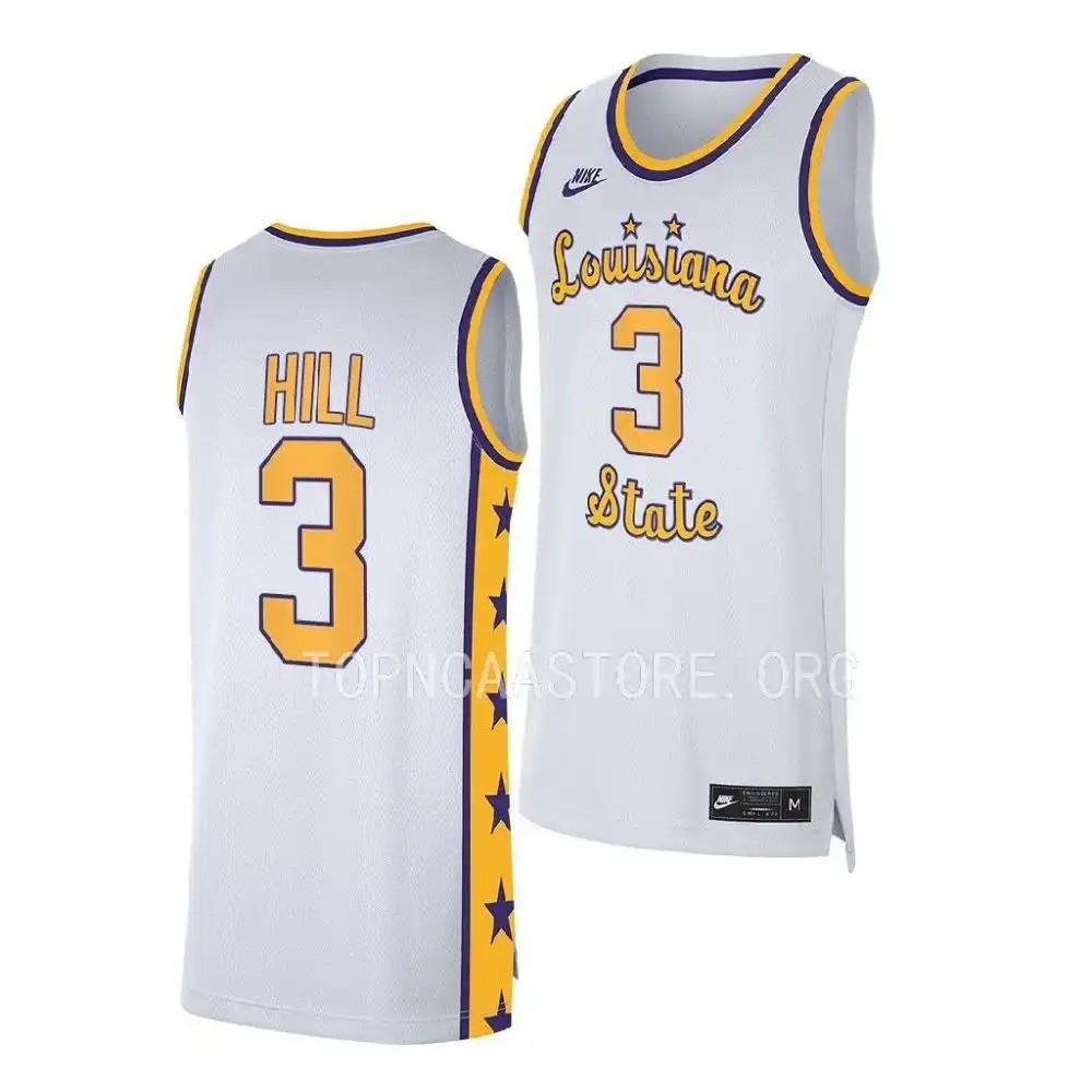 Men's LSU Tigers Justice Hill #3 Replica White 2022-23 NCAA Basketball Jersey